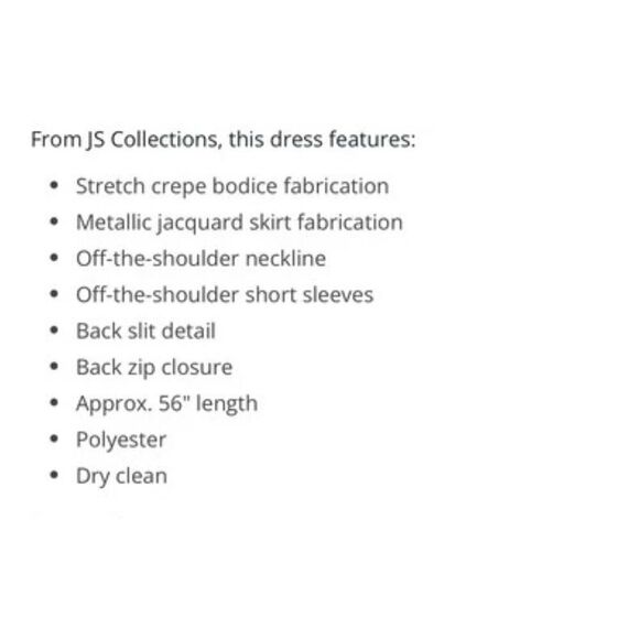 JS Collections Stretch Crepe Metallic Jacquard Off The Shoulder Gown - Picture 8 of 8